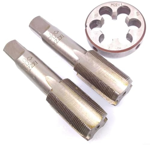 OYSKGNCMW Set di Maschi e filiere, Maschi e filiere per Filettatura Tonda, Acciaio rapido 2 Pezzi M22 X 1 mm Conico e Maschio e filiera M22 X 1 mm Filettatura metrica Destra