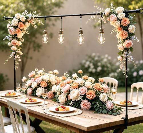 Over The Table Rod Stand with Clamps, Black Metal Over Table Hanging Rail for Decorations, Adjustable 42-123cm Tall, 80-250cm Length, Table Balloon Arch Kit for Birthday, Wedding, Party Decor