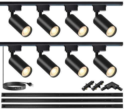 Bravsekai H Type LED Track Lighting Heads Kit, 8 Track Lights 4000K 20W 2400lm High Brightness Dimmable Track Lighting System with 9.8ft (3.28 * 3) Track Rail, 4000K Natural White Adjustable Angled