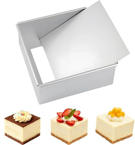 Zbozzba Moule à gâteau carré de 20,32 cm en aluminium avec revêtement antiadhésif et fond amovible - Moule pour gâteaux en couches, brownie, cheesecake, argent