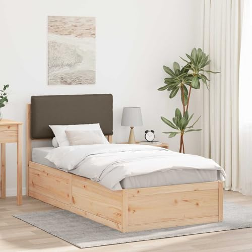 GeenYuu Bettgestell mit gepolstertem Kopfteil Taupe 90x200 cm, Massivholz Kiefer, Einzelbett, kein Boxspring nötig, modernes Schlafzimmer Möbel, langlebig