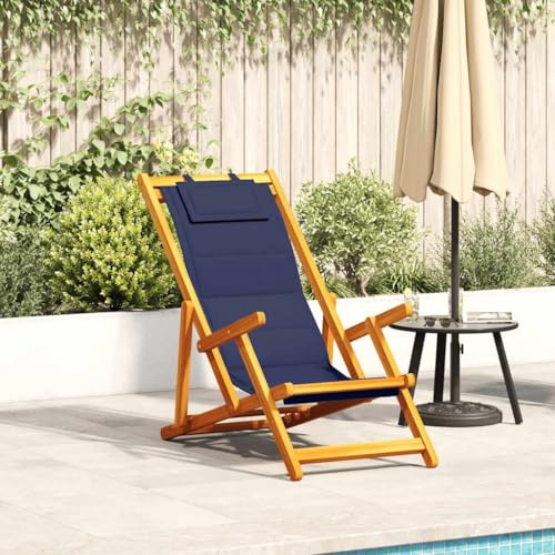 Frdhee Verandamöbel,Klappstuhl mit Armlehnen Blaues Akazienholz & Textilene,Bistrostuhl für Garten, Terrasse