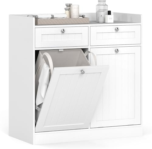 GIANTEX Badschrank mit Wäschekorb, Badezimmerschrank mit 2 Schubladen & 2 herausnehmbaren Wäschesäcken, Freistehender Wäscheschrank für Wohnzimmer & Badezimmer (79 x 40 x 80 cm)