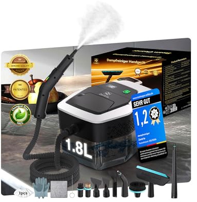 16-IN-1 Dampfreiniger Handgerät【Batterieloser Stufengriff mit deutscher CTL-Technik】【99,99% Keimreduktion-Deutsche SPJ Spitzentechnik】Dampfreiniger für Alles,Steam Cleaner für Boden, Küche etc.(1.8L)
