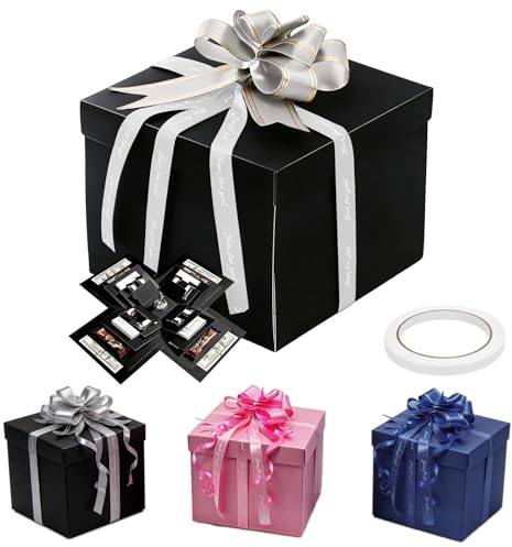 DIYCUT Explosions Geschenkbox, Überraschung Box 5 Ebenen(Schwarz) | Kreatives Explosionsbox Geburtstag, mit Seidenband, Sticker, Schleifen, für Geburtstag, Jubiläum, Valentinstag