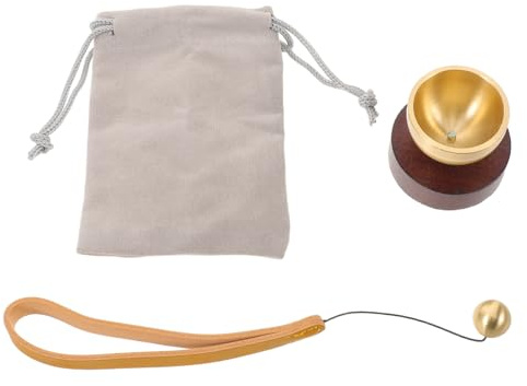 TOPBATHY Mini Ciotola Tibetana in Ottone con Base Legno Noce, Ciotola Sonora Portatile per Meditazione e Yoga, Campana Tibetana per Rilassamento e Mindfulness, Strumento per Pratiche