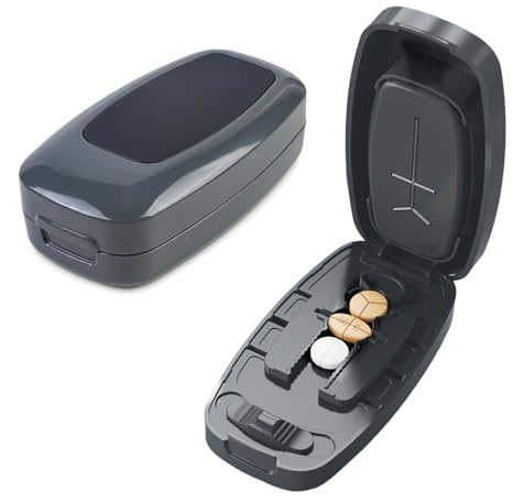 Nivofu Taglia Pillole di Precisione in 2, 3 o 4, Tagliapillole con Lama Nascosta e Scomparto, Separatore di Pillole Portatile per Compresse, Tagliapastiglie con Cuscinetto in Silicone