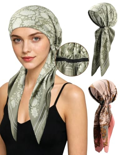 Mesovor Vorgebundenes Kopftuch für Damen - 2 Stück Chemo-Kopfbedeckung, Schlupf-Turban, Kreismütze bei Haarausfall