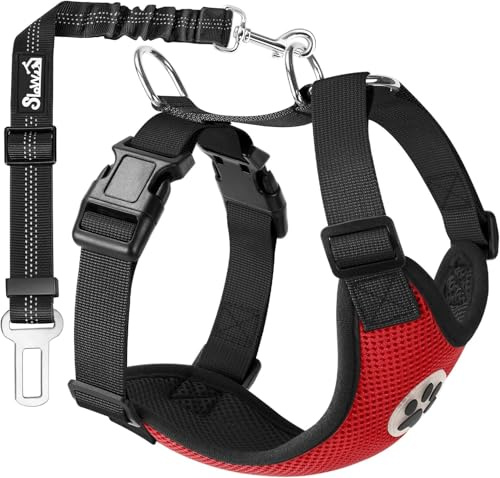 Set di cinture di sicurezza per cani SlowTon, imbracatura per animali domestici con cintura di sicurezza per viaggio e uso quotidiano Cinghia elastica regolabile e gilet