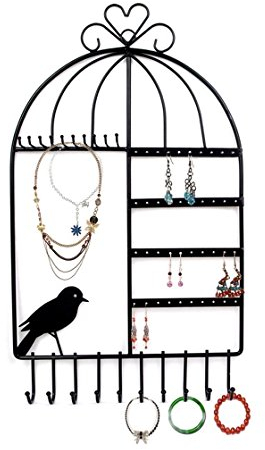 Gearmax Cintre de Bijoux en Forme de Cage d'oiseaux Support Mural Présentoirs Boucles d'oreille Supporter Collier Présentoir (Noir)