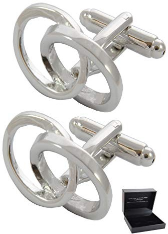 COLLAR AND CUFFS LONDON Gemelos Camisa Hombre Color Plata - con Caja - Gemelos para Camisas - Óvalos Interconectados - Latón - Diseño Clásico - Simbolo Infinito Lisos - Un Par