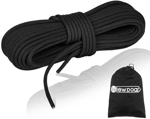 NewDoar Outdoor-Seil 18KN 10mm(3/8 in) Hochfestes Zubehörseil Doppelt geflochten Multifunktionales Seil für Camping, Wandern, Angeln, Lastentransport, Hängematten, Zelte(Schwarz 10mm,98ft)
