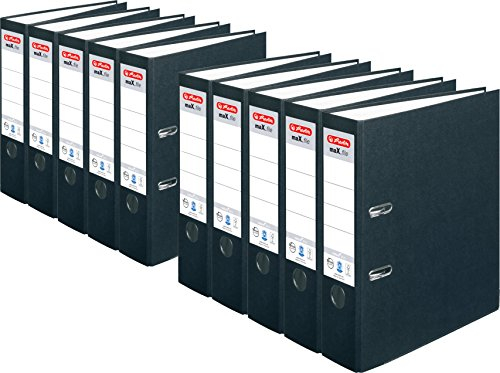 Herlitz Ordner maX.File Nature+, Kraftpapierbezug, selbstklebendes Rückenschild (Schwarz, breit 8cm | 10er Pack)