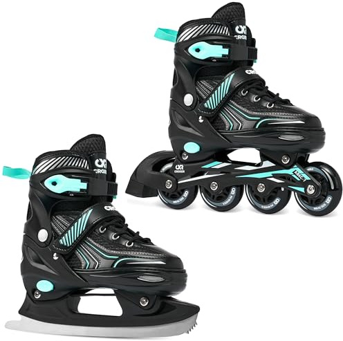 CROXER Optima - Roller en Ligne - Patin à Glace 2 en 1 - Pointure réglable Ajustable - Noir/Menthe - Taille 39 au 42 (24cm-26,5cm) Homme Femme Enfant Adulte garçon Fille Rollers