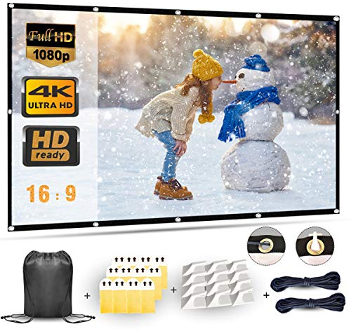 Schermo proiettore portatile da 100 pollici, con schermo 16:9 HD 4K per scuola, home theatre, cinema, ufficio, pieghevole, 227 cm (larghezza) x 130 cm (altezza), bianco opaco widescreen