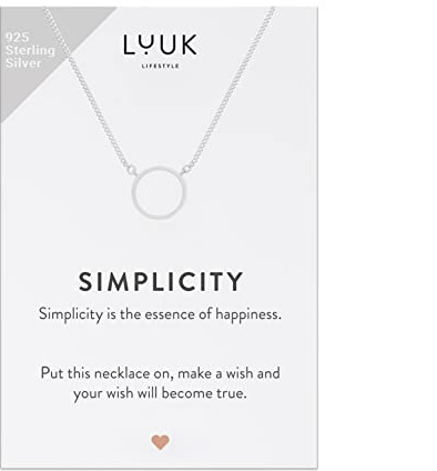 LUUK LIFESTYLE 925 silverhalsband i rostfritt stål med ringhänge och ett inspirerande SIMPLICITY-kort, lyckoamulett, vänskapsgåva, personlig present, smycke, silver