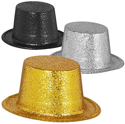 com-four® 3x gorro de fiesta de Nochevieja - cilindro con purpurina para Nochevieja - gorro para Nochevieja, carnaval, fiesta de disfraces (Set05 - Cilindro)