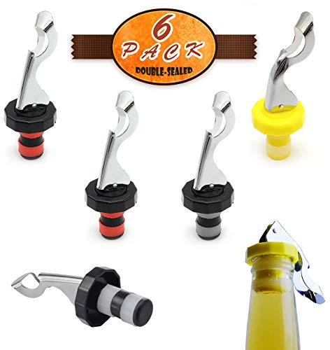 6 Pcs Wine Stoppers, Food-safe Silicone Vacuum Bottle Stoppers, Expanding Manual Beverage Stopper, Reusable Wine Bottle Corks for champagne, beer, whiskey, soda, beverage, water (Red / Yellow / Black)