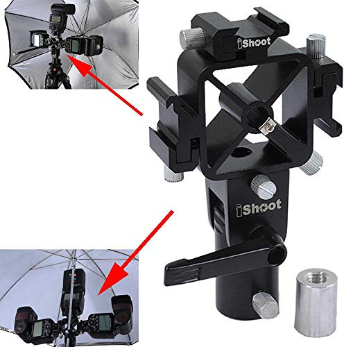 Universal 3-in-1 Tri-Hot Shoe Mount Blitz-Halterung Halter mit 2 Schirmloch für Lichtstativ Kamera Stativ Reflexschirm Studioblitz Softbox Speedlite Diffusor