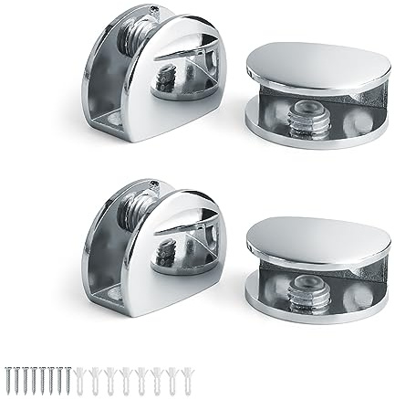 WJUAN 4 Stück Zinklegierung Glasclip Halbkreis, Glasregal Halterung, Regalbodenträger Schwere Spiegel, für Glasplatten mit einer Dicke von 8-10 mm, Acryl, Metall oder Holzplatten