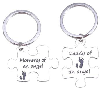 Happyyami 2Pcs Denkmal Schlüsselbund Mama Papa Eines Engel Puzzle Schlüsselring Set Fehlgeburt Andenken Baby Denkmal Schmuck Geschenk