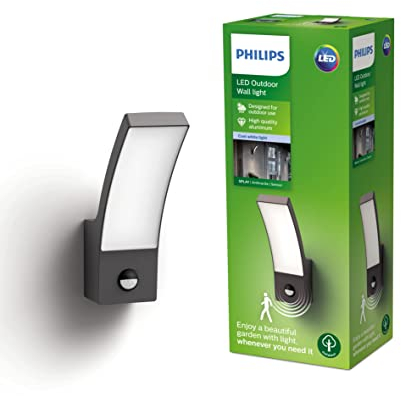 Philips - Aplique mural con sensor Philips Splay, lámpara LED de exterior, color antracita, luz blanca neutra, 12W