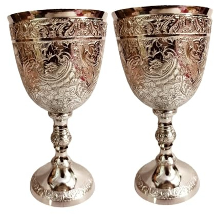 Bona fide - Juego de 2 copas de latón en relieve, copas de champán de alta calidad, copas de vino, vasos para agua, jugo, leche, cerveza, té helado, juego de 2 tazas de cáliz de latón de 7 onzas cada