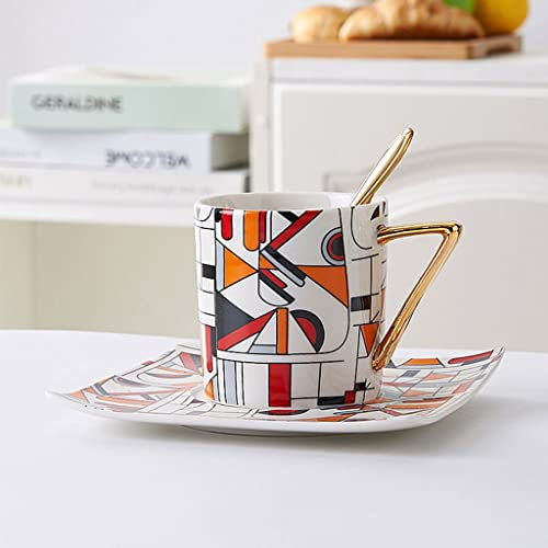 Set di Tazze da caffè,Osso Porcellana Ceramica Tazza Di Tè,Vintage Servizio da tè in Porcellana Floreale,Tazza da caffè in Ceramica con Finitura Oro,Tazze di caffè for feste ufficio ( Color : Orange )
