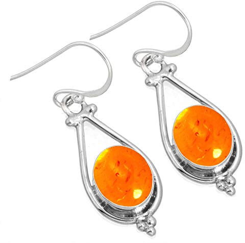 Echter 925 Sterling Silber Handgefertigter Schmuck Ovaler Achat, Kristall, Lapislazuli, Bernstein Natürlicher Edelstein Boho Tropfen Ohrhänger für Frauen