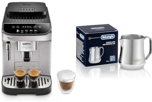 De'Longhi Magnifica Evo ECAM 292.33.SB Kaffeevollautomat mit Milchaufschäumdüse,intuitives Bedienfeld,2-Tassen-Funktion, Silber & Milchkännchen DLSC060, 350 ml, Edelstahl