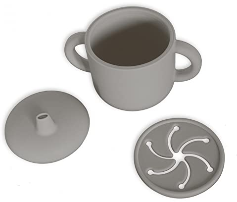 ohlivia | Mads Trinkbecher 3in1 - Silikon Trinkbecher/Schnabeltasse/Snack-Cup mit Griffen | Einfarbig - Cool Gray