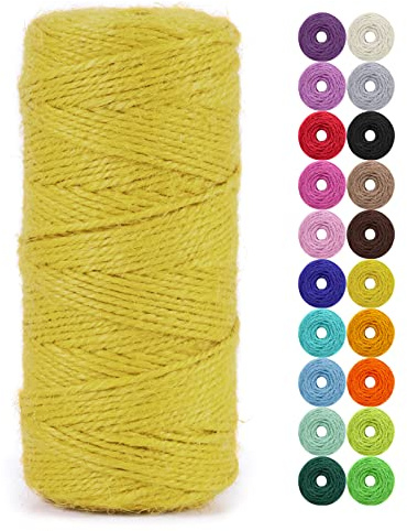 LEREATI Juteschnur 2mm x 100m, Paketschnur Naturfaser Gartenschnur Bastelschnur Jutegarn Juteseil, Jutekordel für DIY Kunstgewerbe, Gartenarbeit, Verpackung, Weihnachten Dekoration (Gelb)