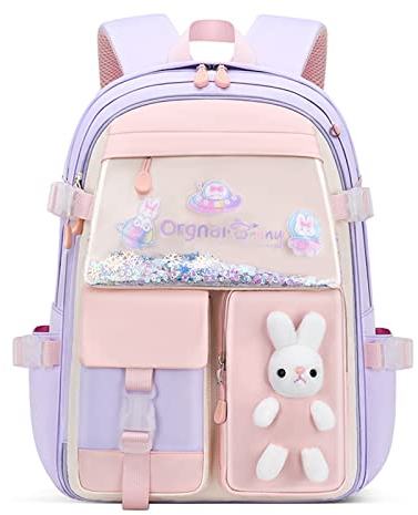 WYCY Mochilas Escolares Niña, 25 Litros, Kawaii Mochila Colegio Niñas de 6 a 14 Años, de Gran Capacidad Repelente Mochila Primaria, Violeta