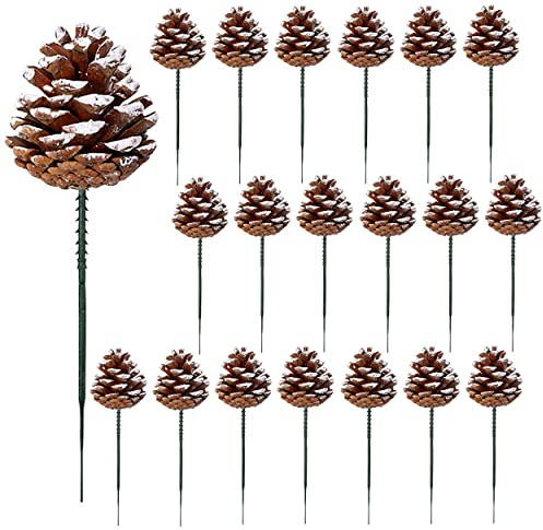 20 Pieces Christmas Pine Cones Decorations Picks - Snow Pine Cone for Xmas Tree Garland Wreath Ornaments Pinecones Decorating Winter Holidays Home