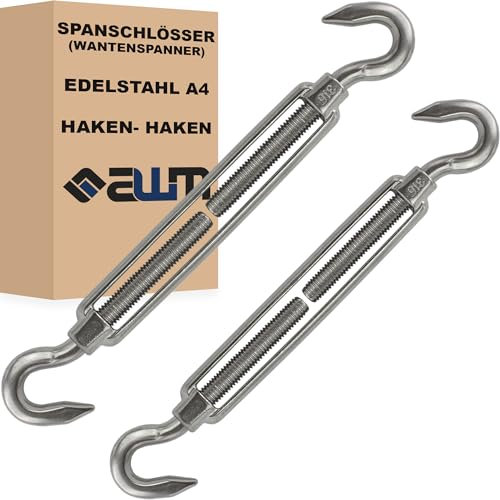 Edelstahl VA4 Seilspanner Wantenspanner Drahtseil Spannschloss Drahtspanner Spannschraube Spanner - 2 Stück (Haken x Haken (Offen) - M10)
