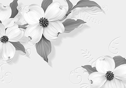 wandmotiv24 Fototapete Blumen Ornament Grau, 200 x 140cm - selbstklebende Strukturtapete, Wanddeko, Wandbild, Wandtapete, Blüten, Ranken, Weiß M1673