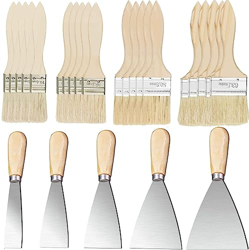 Set di 25 pezzi, Set di Pennelli da 20 pezzi, Set di Pennelli Professionali, Set di Raschietti per Vernice, 5 pezzi - Set di Pennelli per Vernici, Vernici, Coloranti, Adesivi - Pennelli Piatti