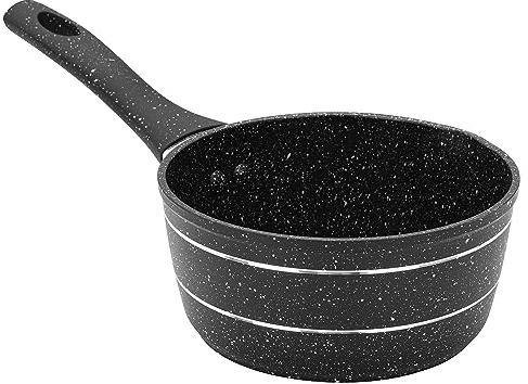 Royalford Milk Pan, 14 Cm Small Multipurpose Saucepan - Non-Stick Granite Coating Soup Pot Milk Pan, Easy to Clean, Induction Sauce Pot with Pour Spout, Black