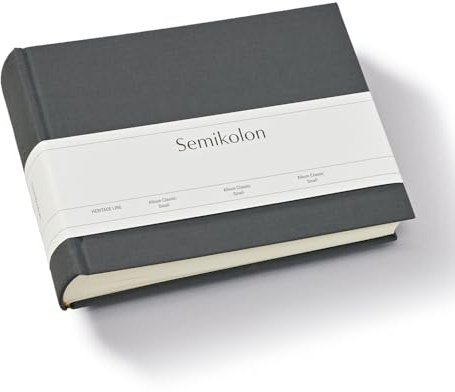 Semikolon 369951 Album Classic Small - 21,5 x 16 cm - 80 Seiten cremefarben, für 10 x 15 Fotos - lava stone grau