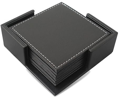 BESTonZON 6stücke Quadratische Pu-Leder Untersetzter Hitzebeständig Für Tassen Glas Geschirr Tischmatte Essmatte Schutzmatte