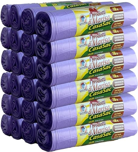 CSC - Sacchetti Spazzatura 110L con Laccetti, 60 Pz, Sacchi Spazzatura Grandi per Raccolta Differenziata Esterno e Interno, Sacchi Spazzatura