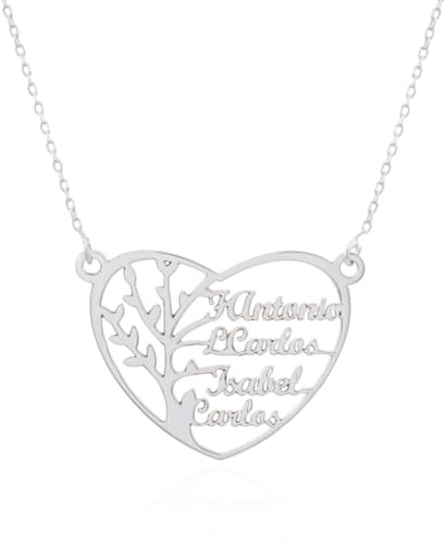 Collar Personalizable Árbol de la Vida con nombres para Mujer Personalizado, con cadena Rolo de 40cm + Alargador. Gargantilla ideal para regalar a madres o abuelas.