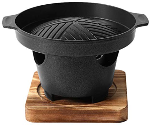 Griglia a carbone portatile Griglia a carbone in stile giapponese Griglia portatile Hibachi Konro Fornello for barbecue in alluminio pressofuso antiaderente con tavola di legno for uso domestico Cucin