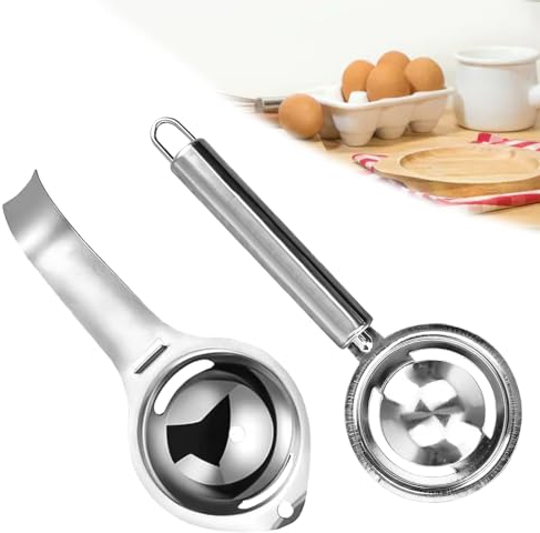 TANCUDER 2 Stück Eiertrenner, Edelstahl Eigelbtrenner, Eitrennhilfe, Eidottertrenner mit Griffen, Eiweißabschäumer, Eiweißabscheider, Lebensmittelqualität Eigelbfilter für Küche, Bäckerei (Silber)
