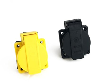 8 Stück/Einbausteckdose Schuko Steckdose 16A mit IP54 / + Flansch Dichtung (4xSchwarz / 4xGelb)