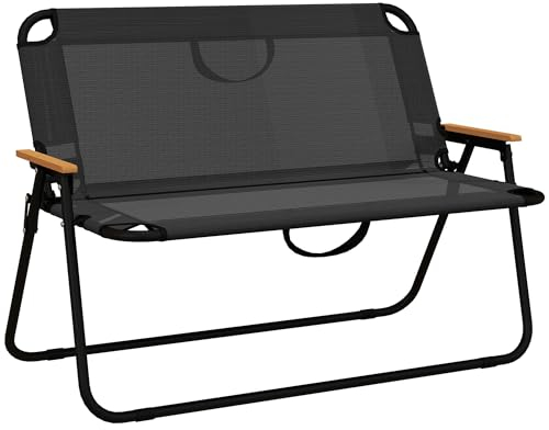 Outsunny 2-Sitzer Gartenbank, Sitzbank, Klappbare Campingbank, Klappbank bis 220 kg belastbar, für Camping, Terrasse, Mesh, Schwarz, 108 x 65 x 73 cm