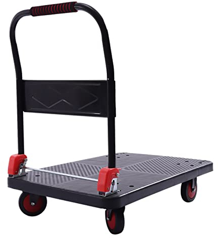 Faltbarer Plattformwagen, Frachtwagen, Transportwagen, Stahlwagen, Rollwagen mit Luftreifen, 4 Universal-Lenkrollen, Tragfähigkeit 400 kg.