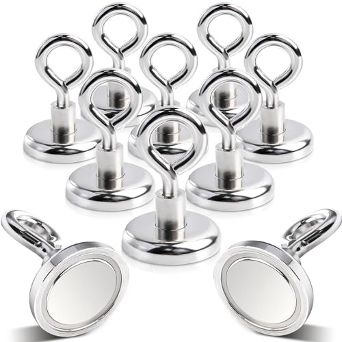 Keukenket 32MM Stück Magnethaken,Magnet Haken, 10 Stück Neodym Magnet Haken hält Zugkraft 36kg,Super Starker Magnete mit Haken, Magnetischer Haken Einsatzbereich Küche Badezimmer Garage Büro