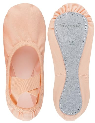 tanzmuster Ballettschuhe Mädchen und Damen - Jona - aus Baumwoll-Stretch - Größe 22-45 - ganze Ledersohle - Ballettschläppchen für Kinder und Erwachsene - Tanzschuhe fürs Ballett