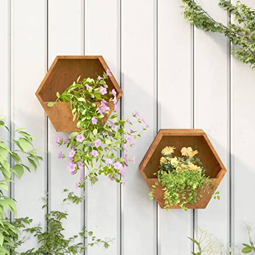 Mengtu Fioriere da Parete 2pz Ruggine in Acciaio Corten 30x10x25 cm, Fioriera Grigliato per Giardino, Fioriera da Esterno, Fioriera Balcone, Decor Giardino